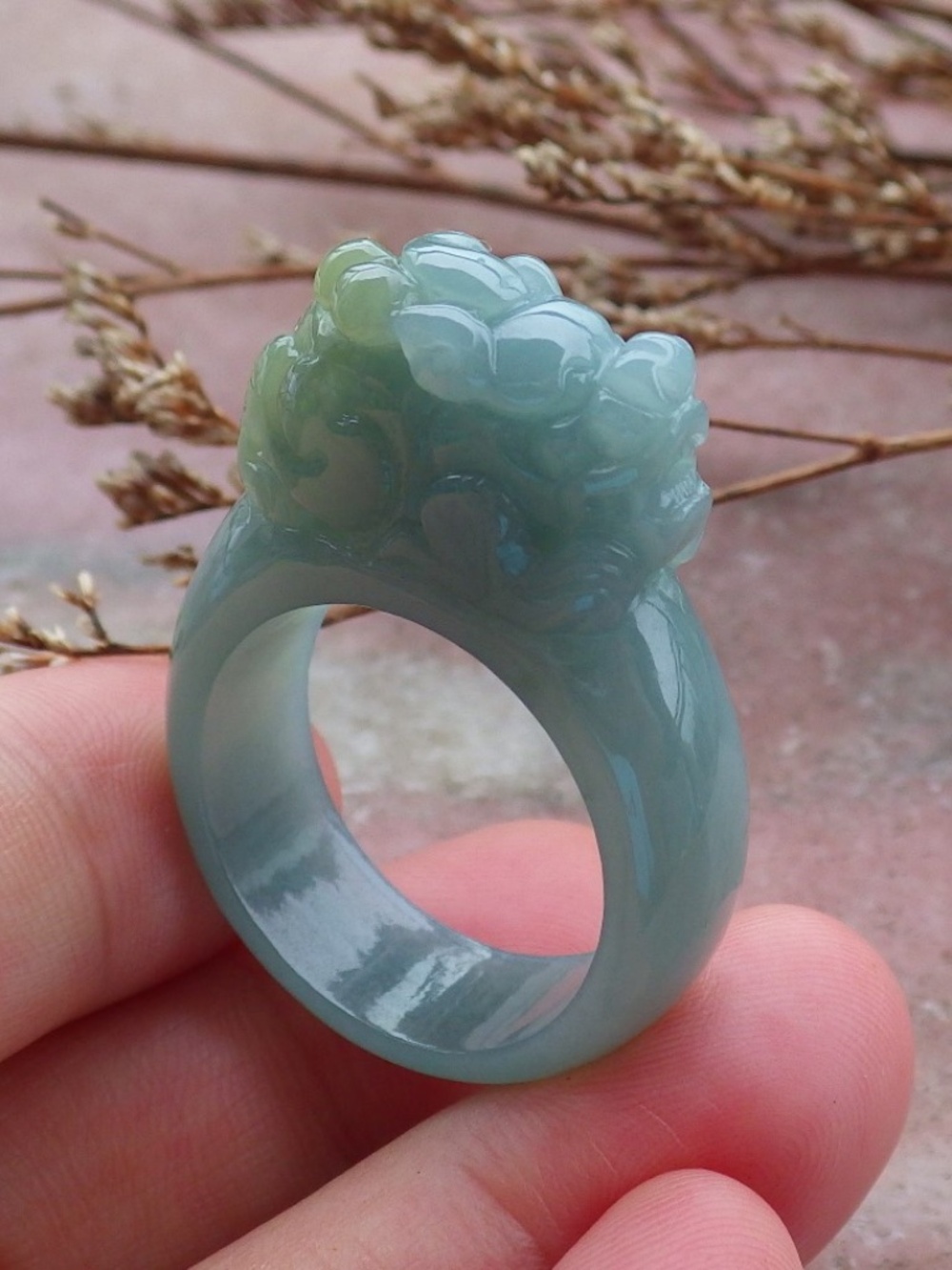 US 11 Certified Hand Carved Green Natural A JADE Jadeite Dragon Pi Xiu Ring